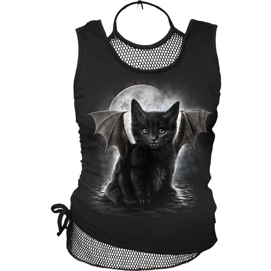 BAT CAT - 2in1 Neck Tie Mesh Top Black