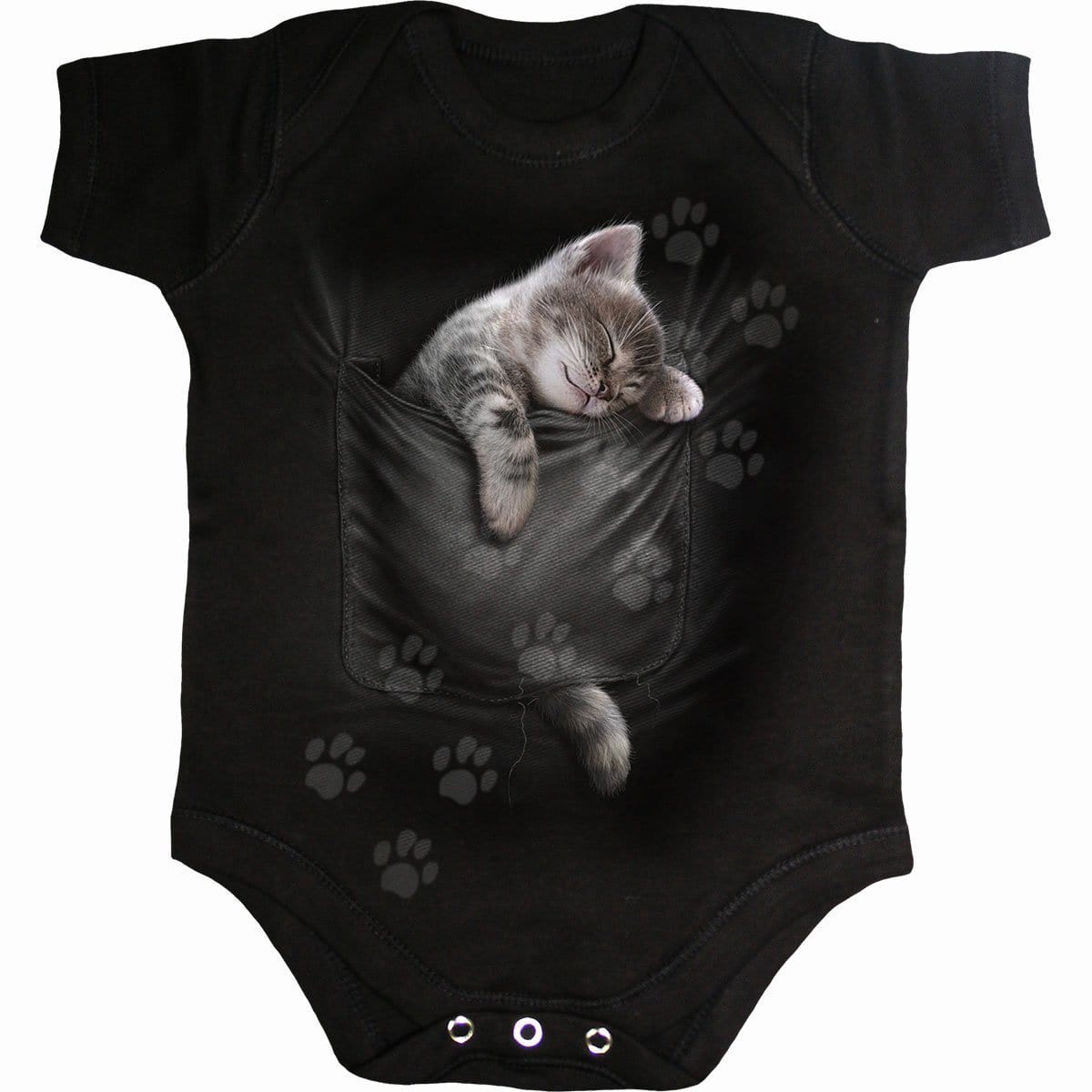 POCKET KITTEN - Baby Sleepsuit Black