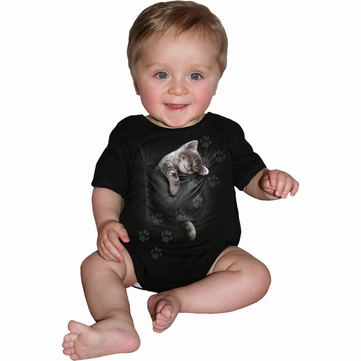 POCKET KITTEN - Baby Sleepsuit Black