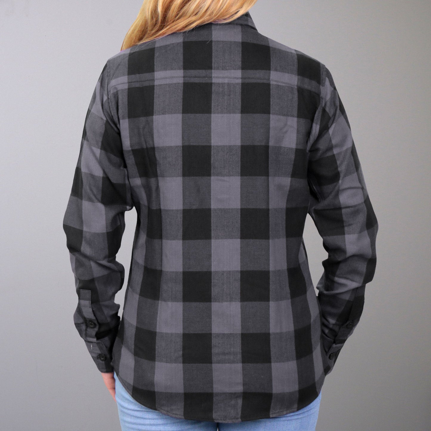 Hot Leathers FLL3001 Ladies Long Sleeve Cotton Black and Gray Flannel