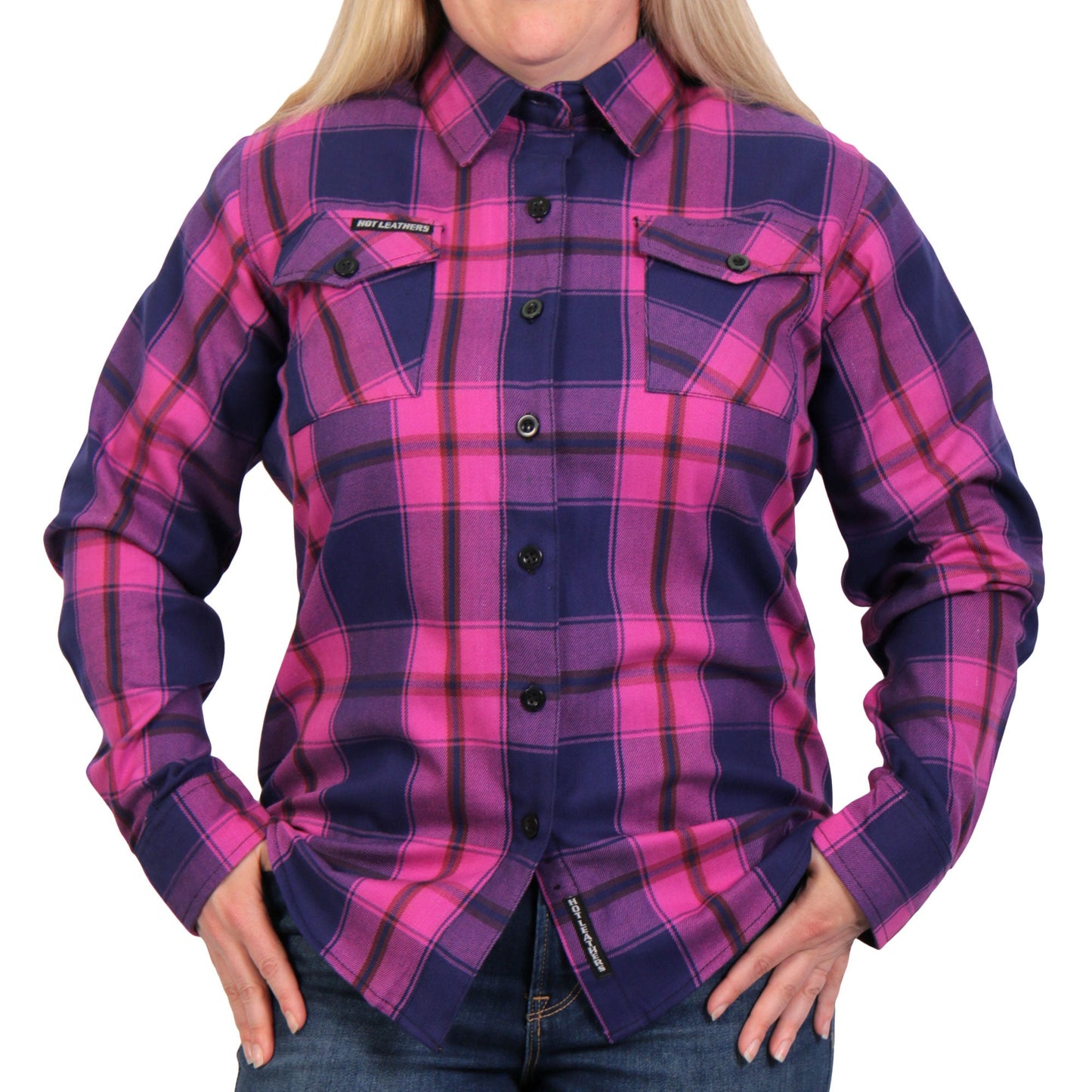 Hot Leathers FLL3011 Ladies Pink, Navy and Brown Long Sleeve Ladies Flannel