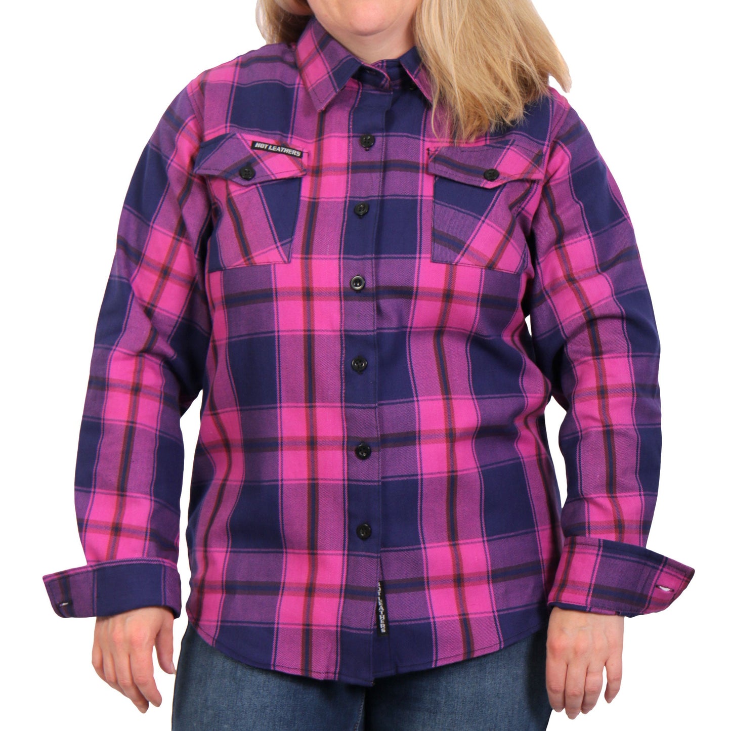 Hot Leathers FLL3011 Ladies Pink, Navy and Brown Long Sleeve Ladies Flannel