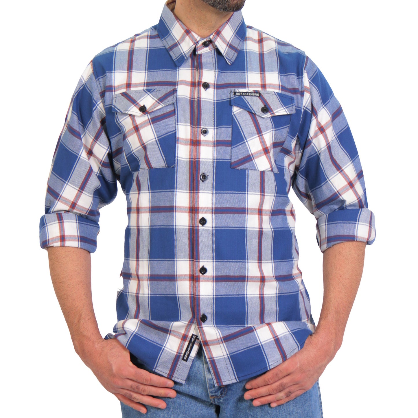 Hot Leathers FLM2025 Men's 'Blue, White and Red' Flannel Long Sleeve Shirt