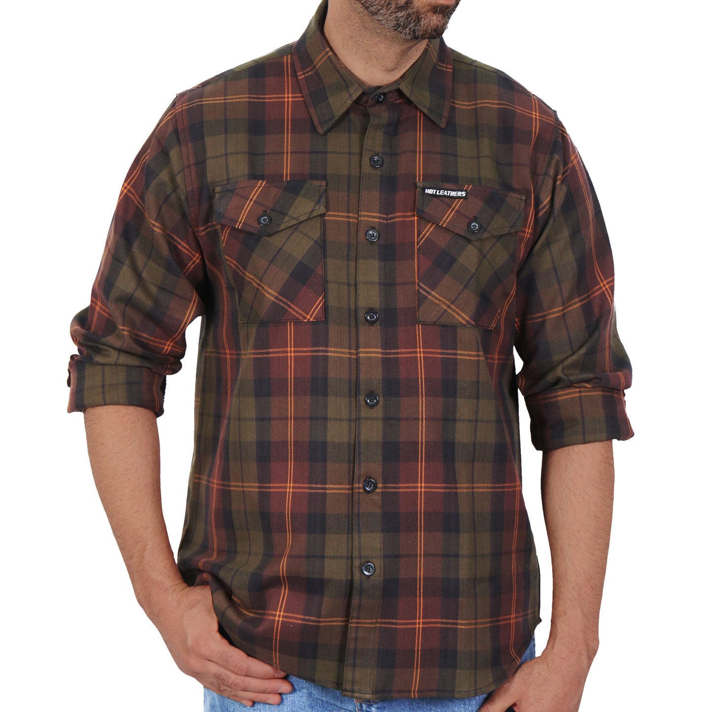 Hot Leathers Green Orange and Brown Flannel Shirt