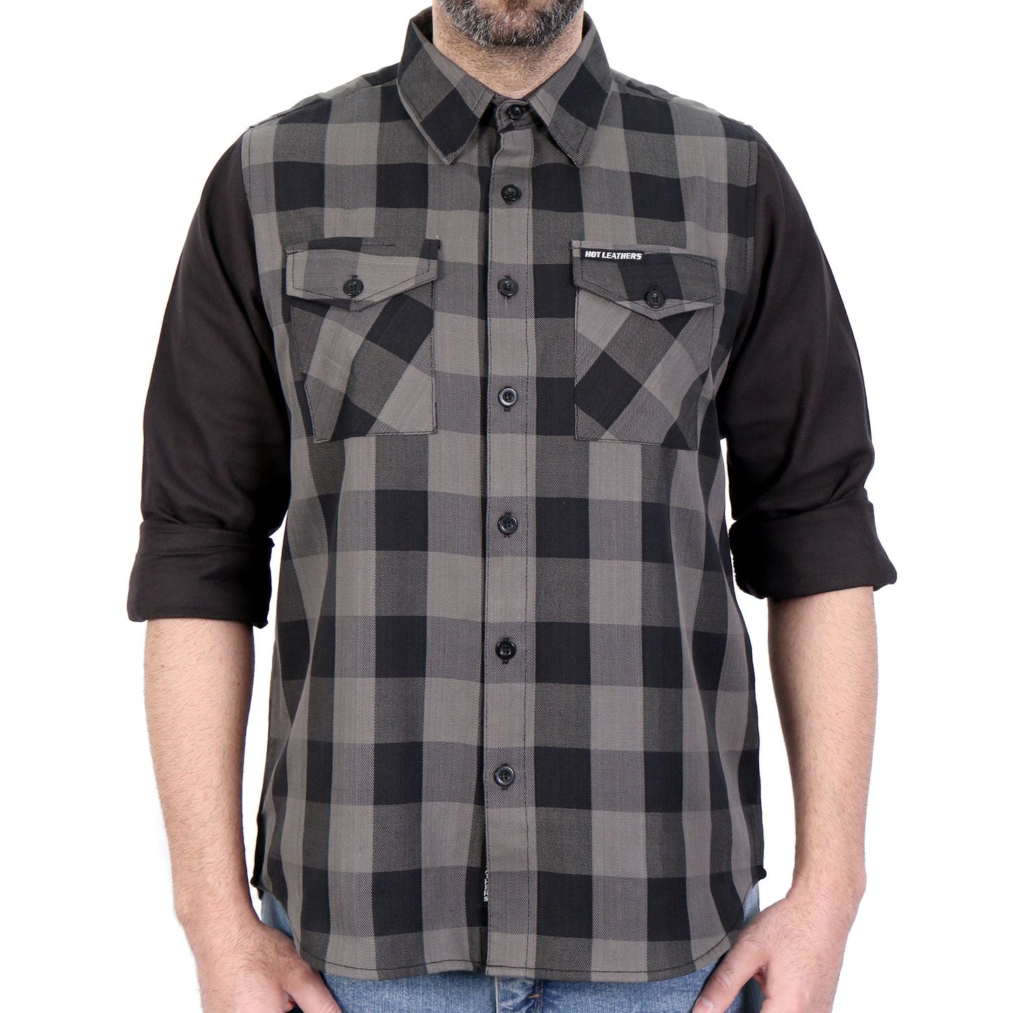 Hot Leathers Mens Black And Gray 2 Toned Long Sleeve Flannel Shirt FLM2042