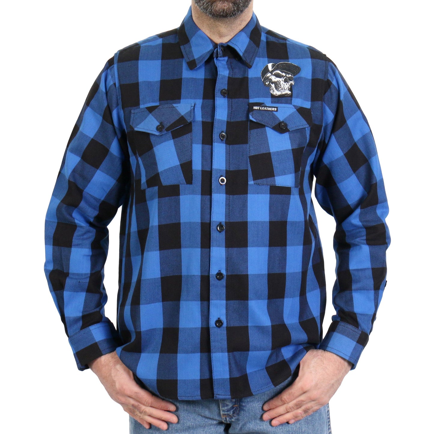 Hot Leathers FLM2107 Men's 'Snap Back Skull' Flannel Long Sleeve Shirt