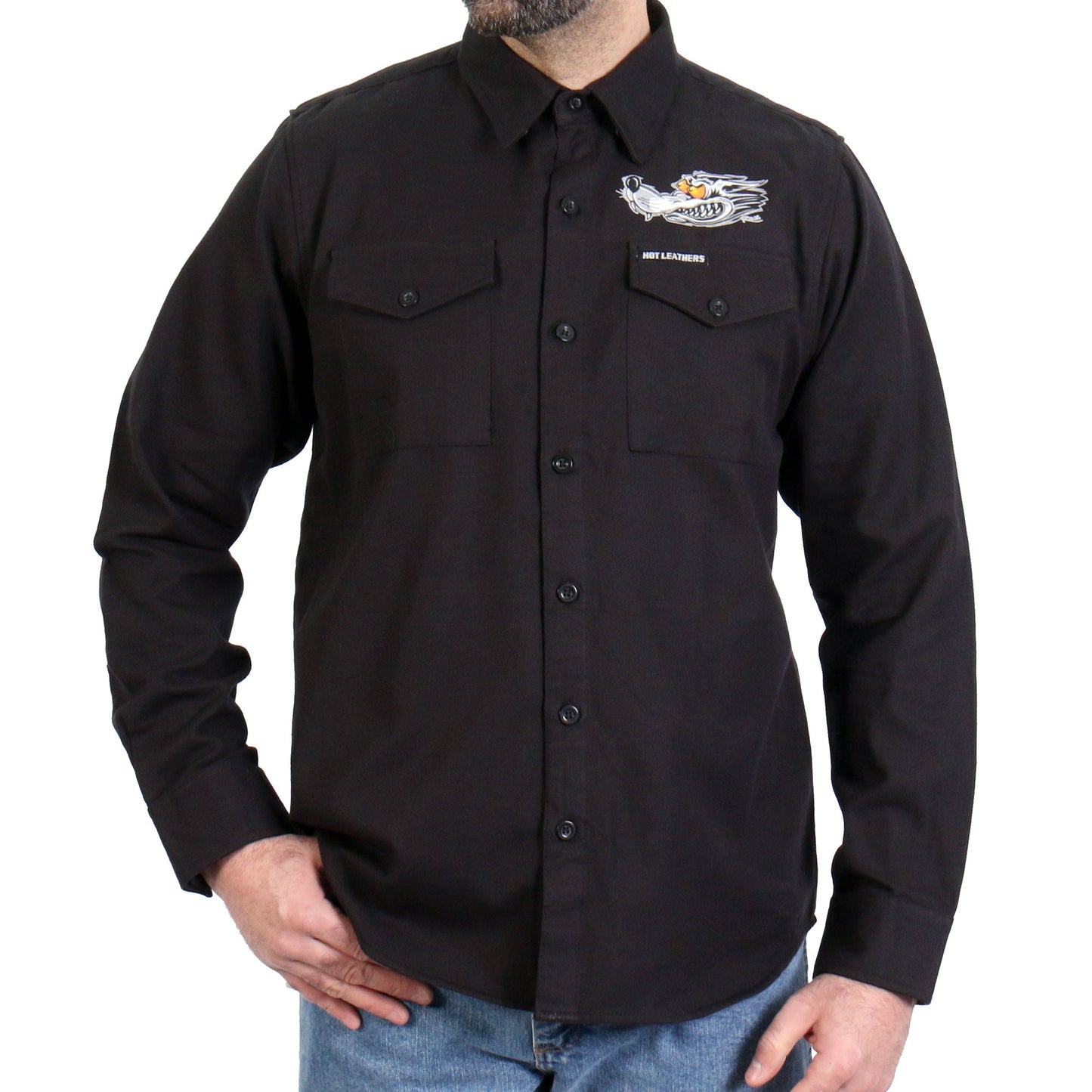 Hot Leathers FLM2115 Men's 'Black Race Wolf' Long Sleeve Flannel