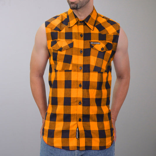 Hot Leathers FLM5003 Men’s Black and Orange Sleeveless Cotton Flannel Shirt