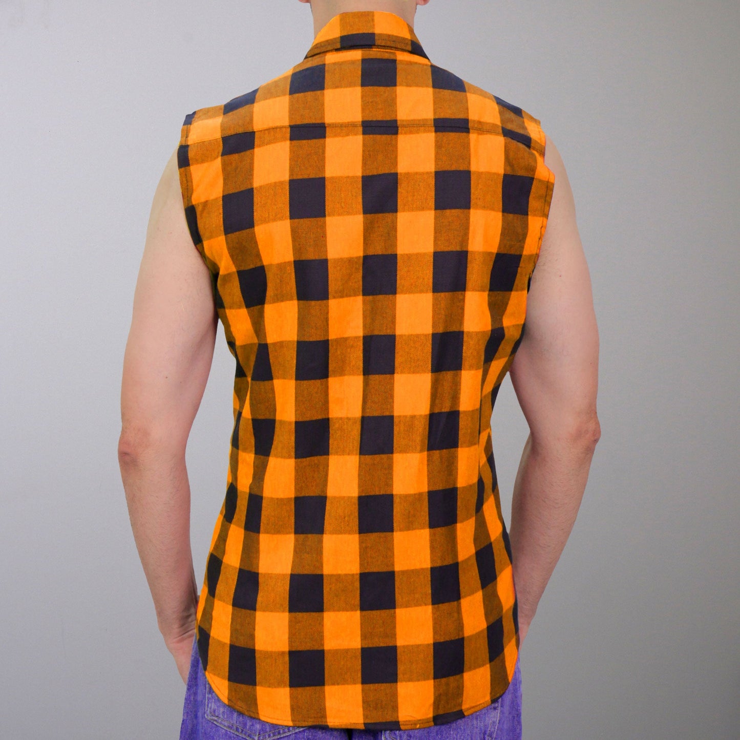 Hot Leathers FLM5003 Men’s Black and Orange Sleeveless Cotton Flannel Shirt