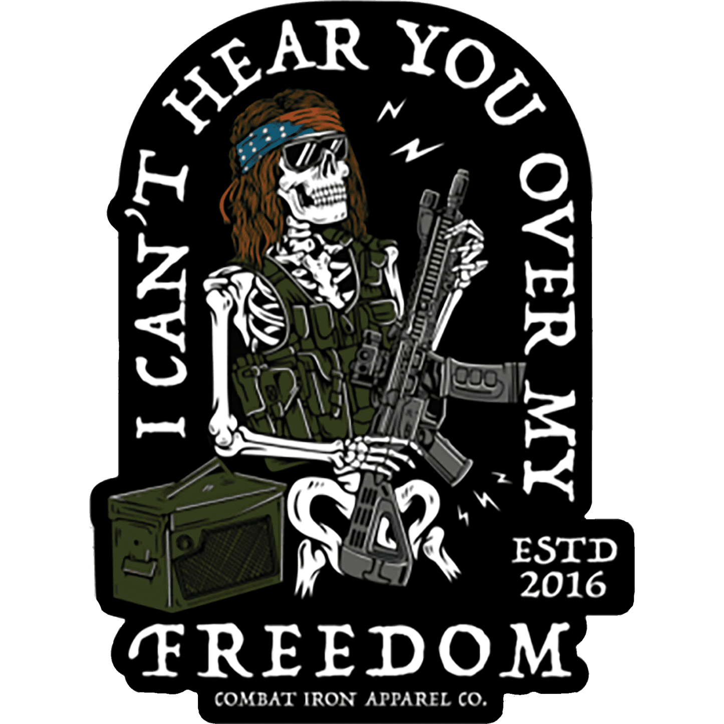 I CAN'T HEAR YOU OVER MY FREEDOM AR GUITAR ROCKER ALL WEATHER DECAL