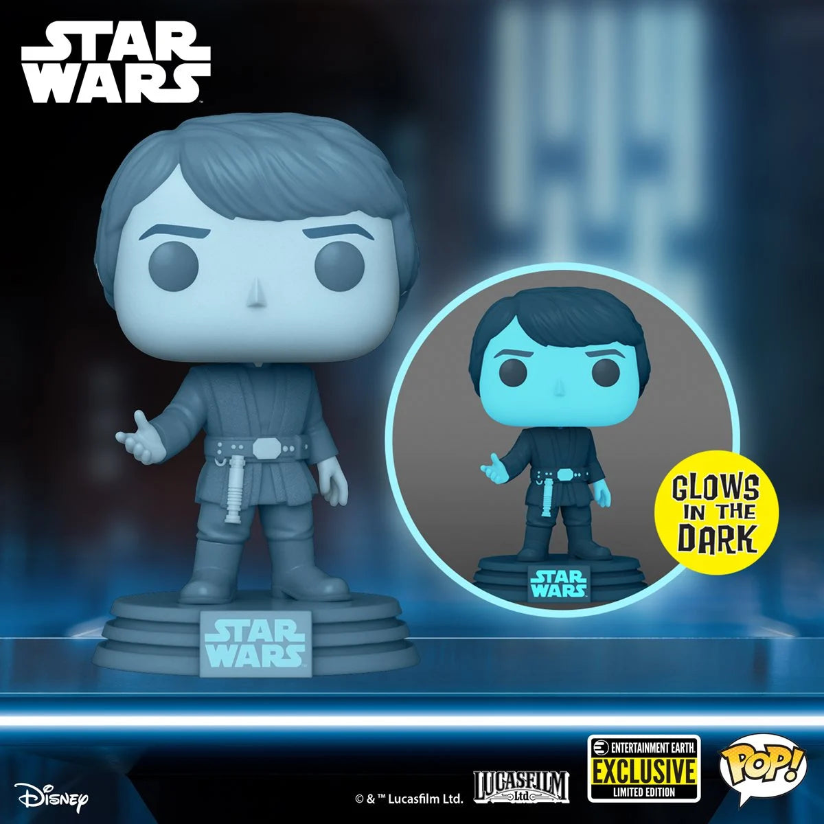 Funko Pop! Star Wars Return of the Jedi 40th - Holographic Luke Skywalker Glow-in-the-Dark Entertainment Earth Exclusive