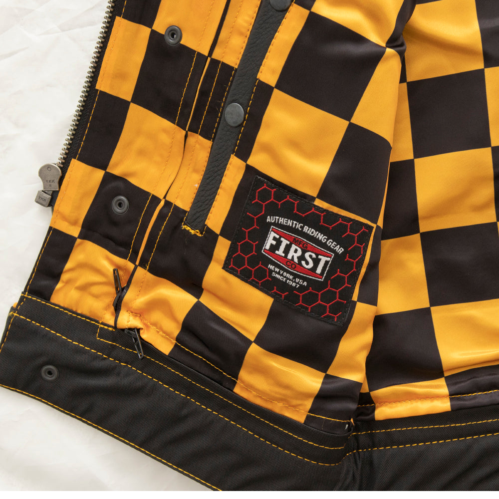 Finish Line - Gold Checker - Men's Motorcycle Leather Vest