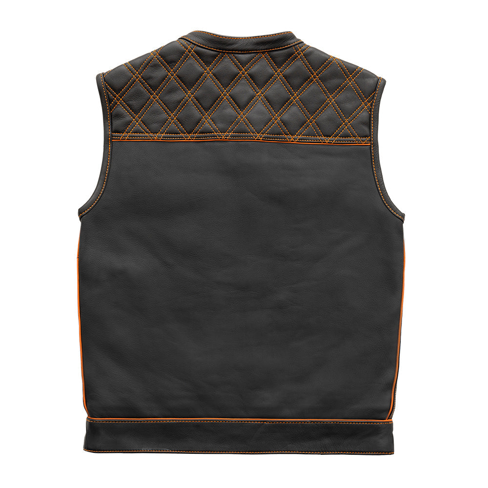 Finish Line - Orange Checker - Men's Motorcycle Leather Vest