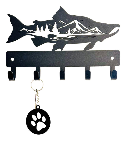 Salmon Fish Key Holder with Beautiful Bear Scene