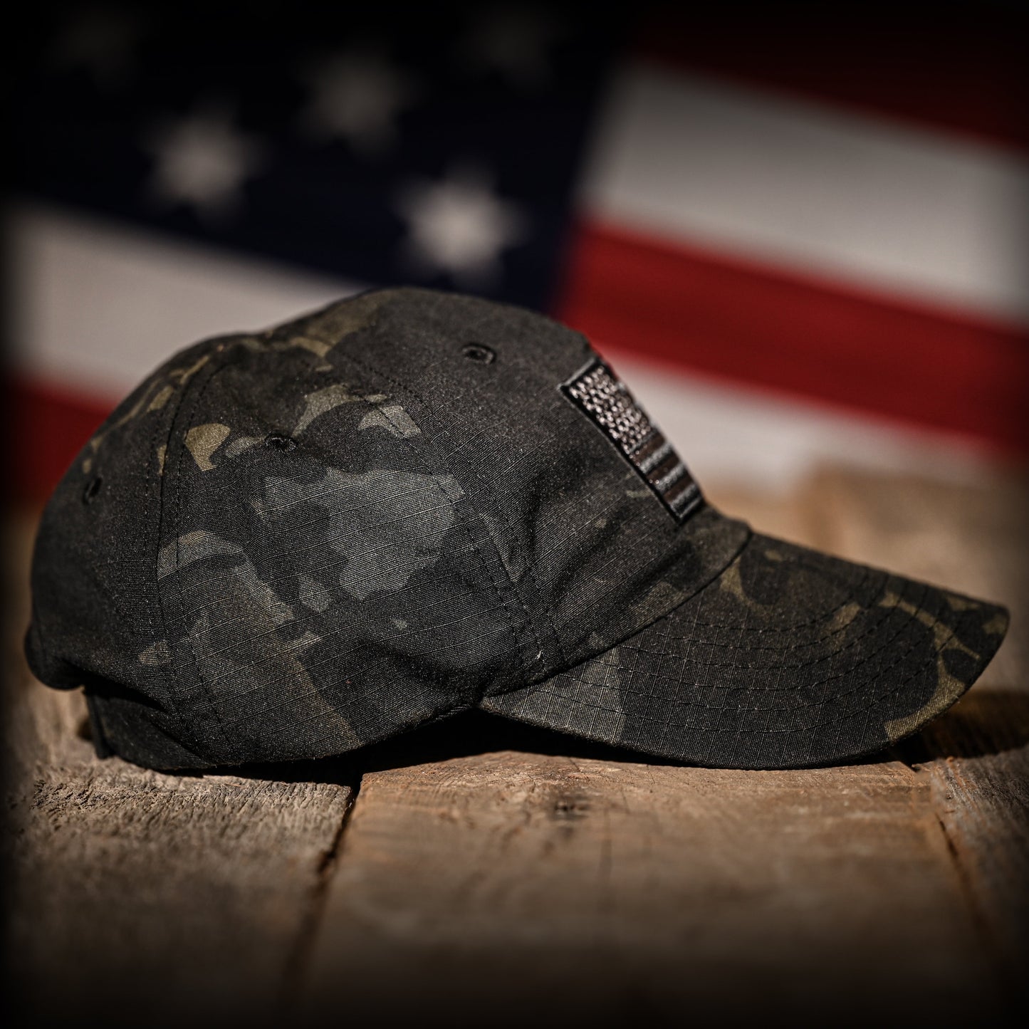 Black Multicam Full Fabric American Flag Range Hat