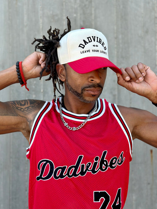 DadVibes 5 Panel Hat (Cream/Red)