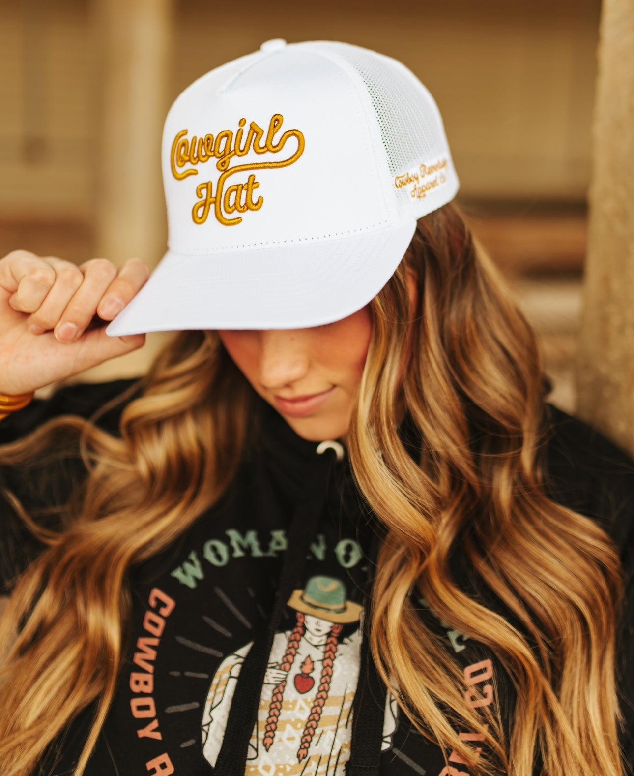 “Cowgirl Hat” Cowboy Revolution White 5-panel Trucker Hat