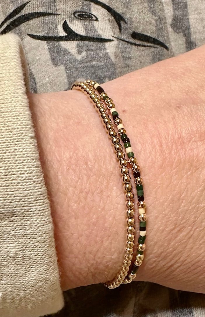 14K Gold Filled and Camo Color Seed Bead Stretch Bracelets