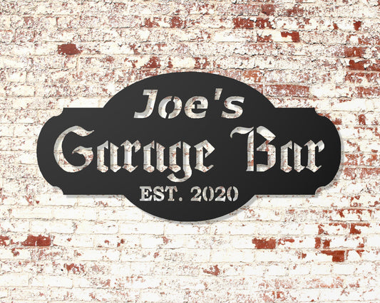 Garage Bar Personalized Metal Sign with Name and EST. Date