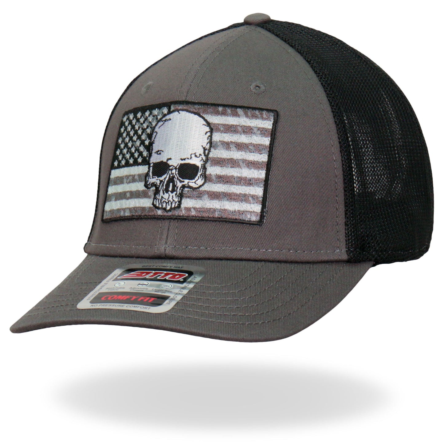 Hot Leathers GSH1021 Gray Skull Flag Trucker Hat