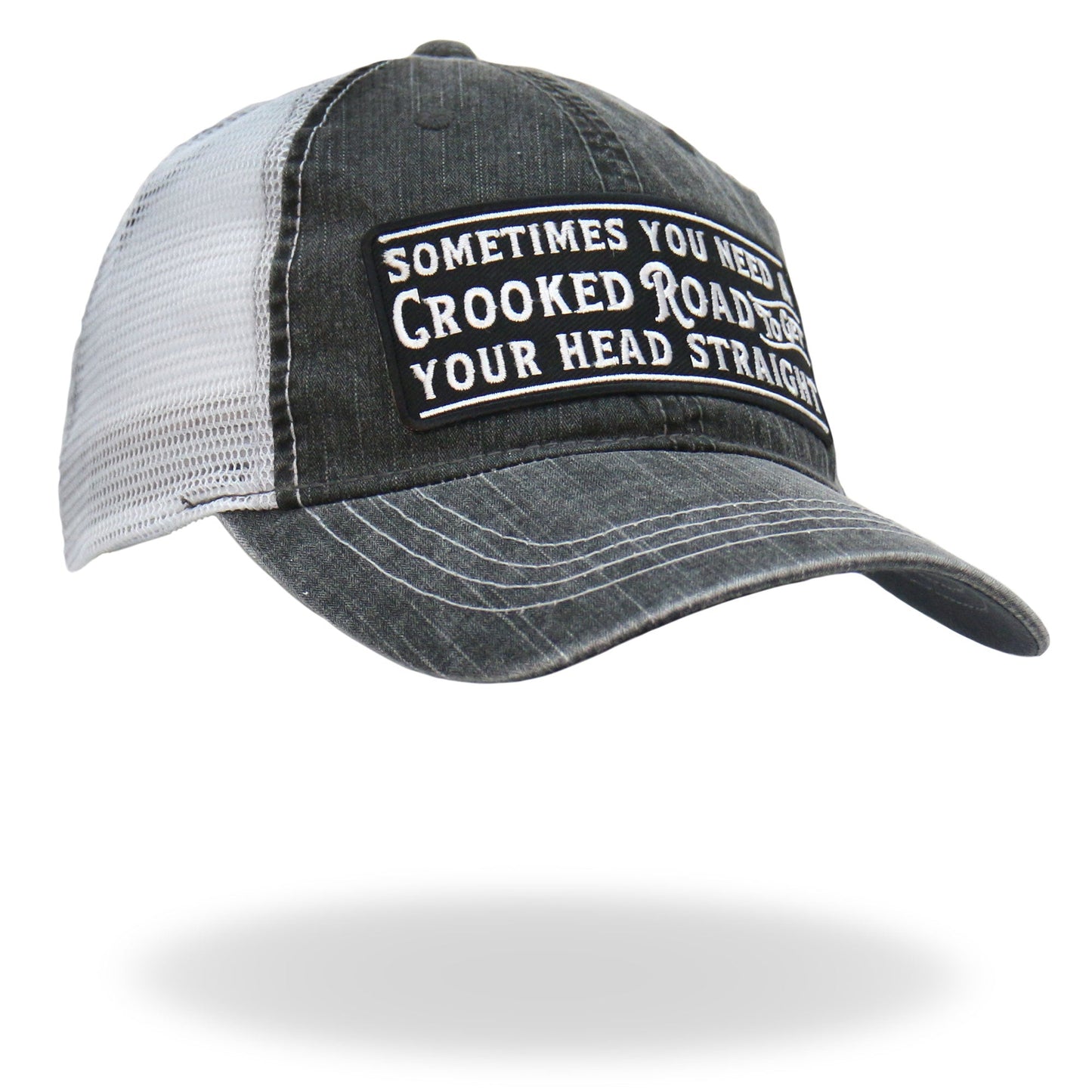 Hot Leathers Crooked Road Gray And White Trucker Hat GSH1042