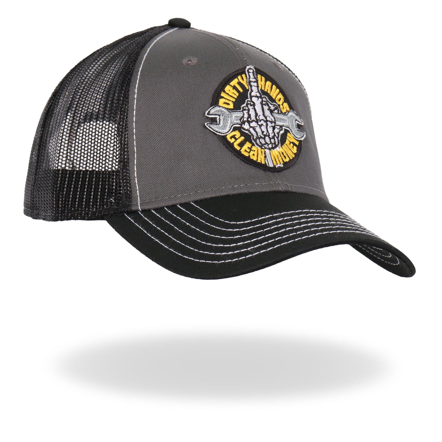 Hot Leathers Gray And Black Trucker Hat Dirty Hands GSH1043