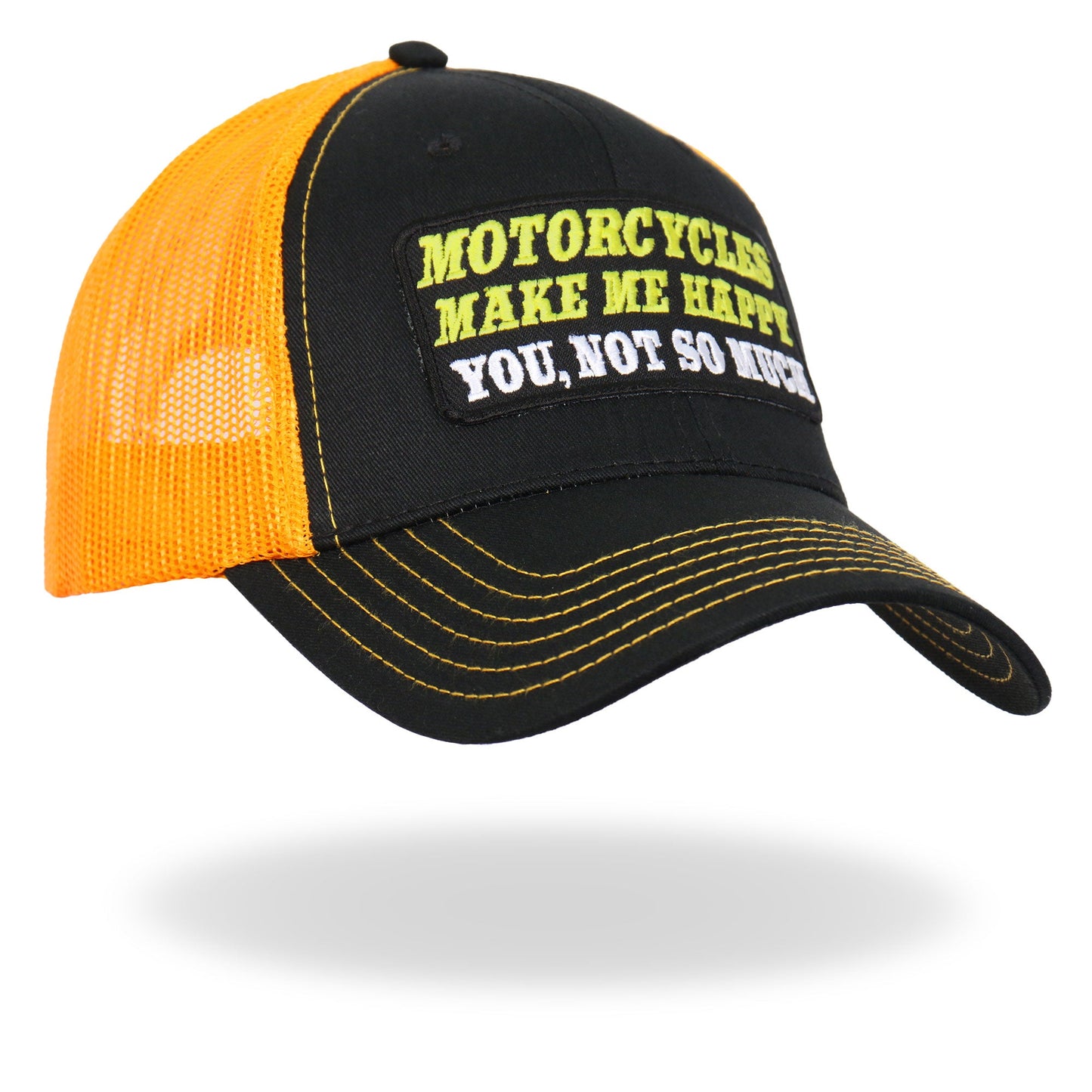 Hot Leathers Black And Yellow Trucker Hat Make Me Happy GSH1045