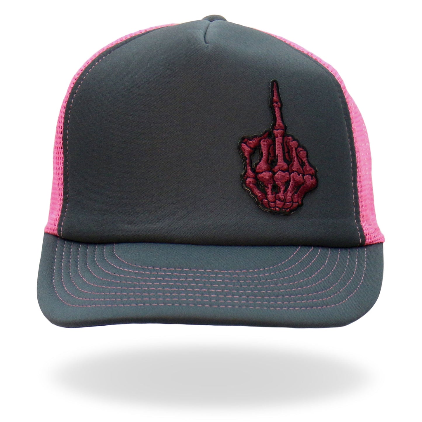 Hot Leathers Pink And Black Trucker Hat Skeleton Hand GSH1053