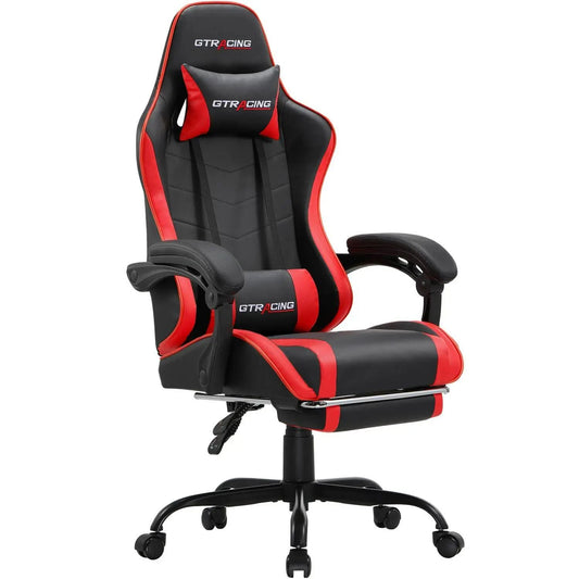 GTRACING GTWD-200 Gaming Chair with Footrest, Adjustable Height, and Reclining, Red