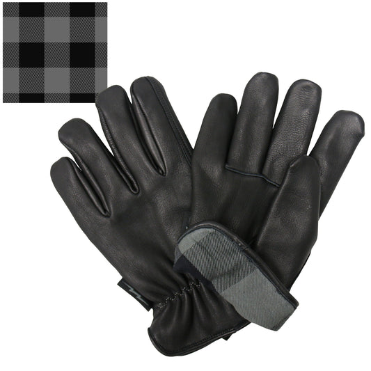 Hot Leathers GVD2003 Uni-Sex 'Grey and Black Flannel Lined' Deer Skin Leather Gloves