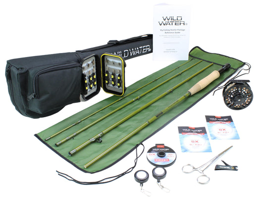 Fly Fishing kit with Fiberglass Rod, 5wt | 8ft 6in | 4-Piece | Wild Water Fly Fishing