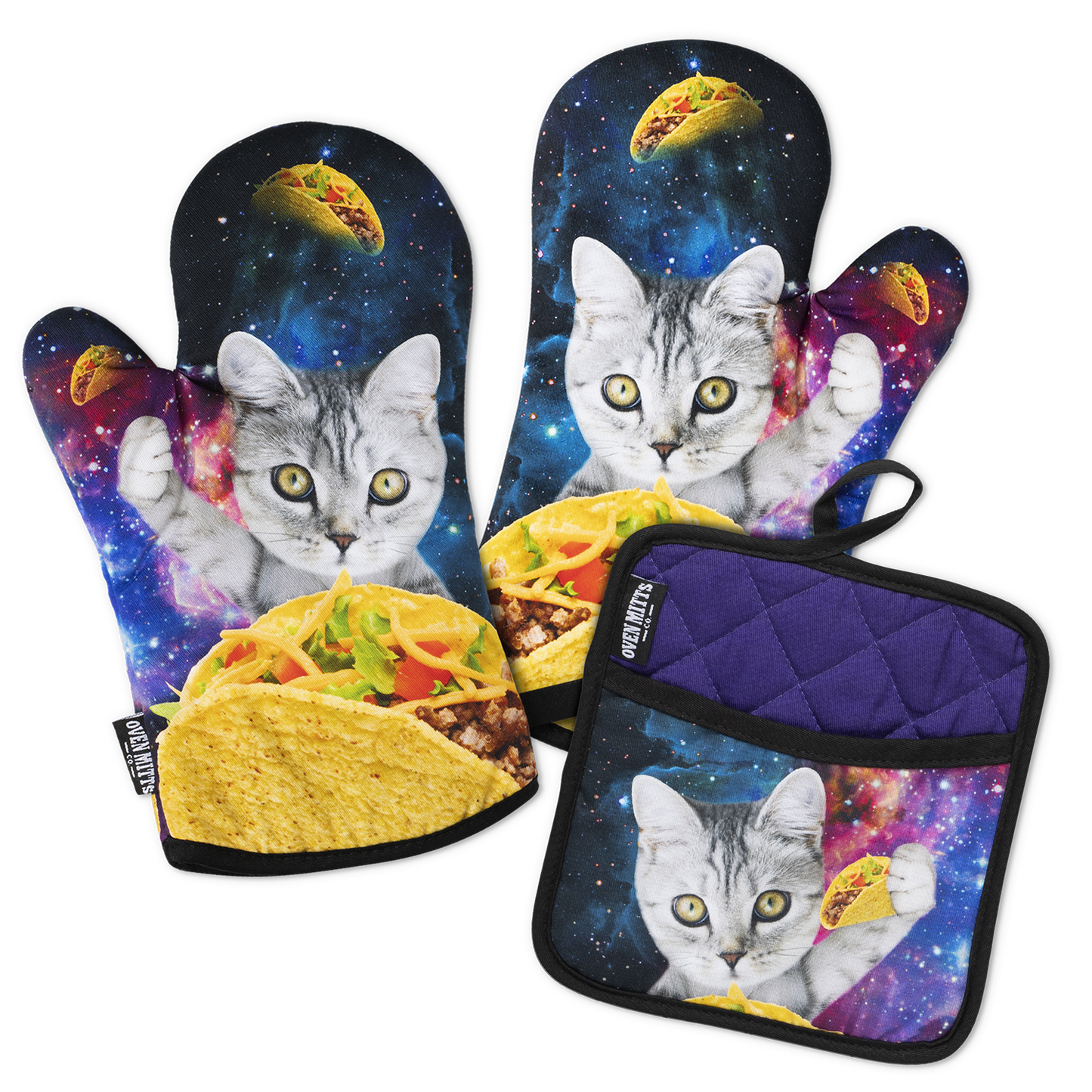 Galaxy Taco Cat Oven Mitts And Potholder Set