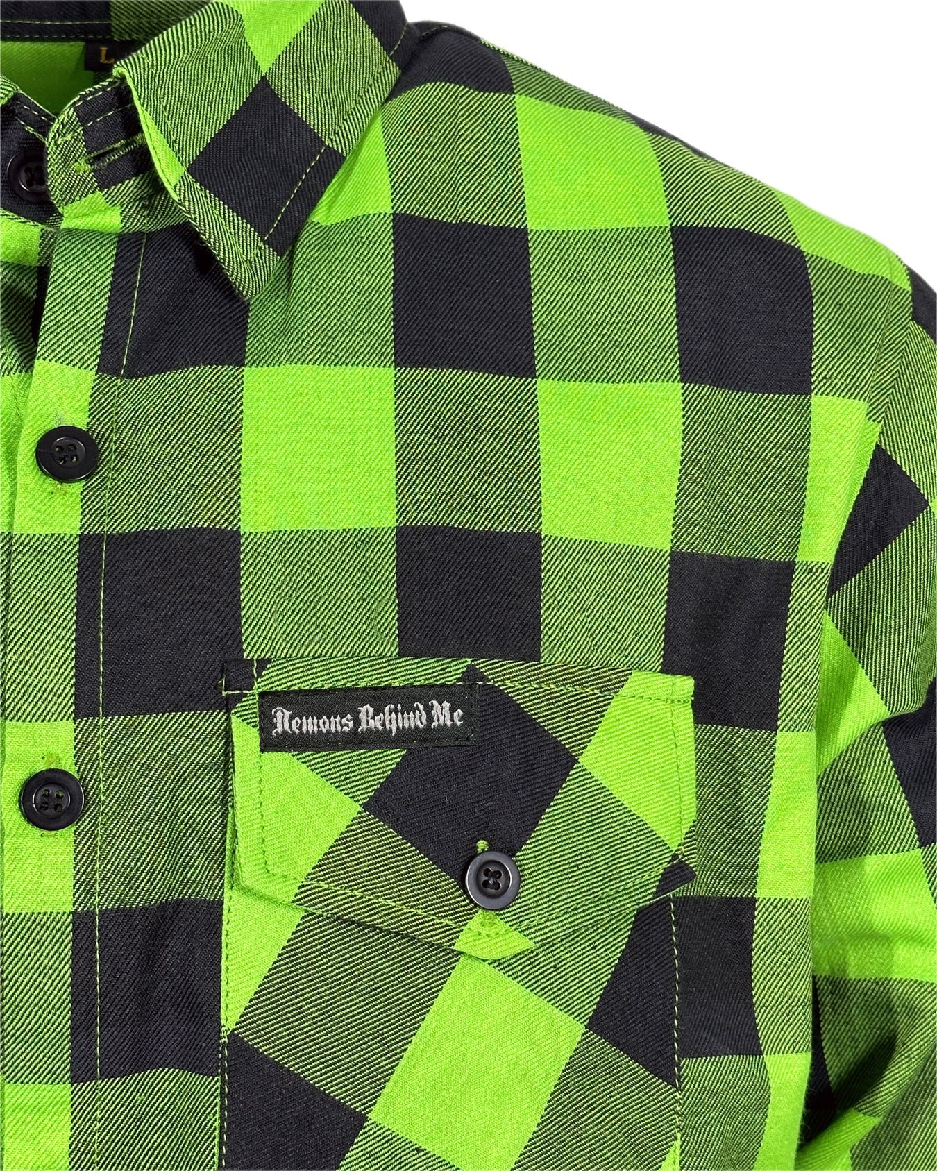 Green & Black Embroidered Flannel (Hidden Snap Collars)