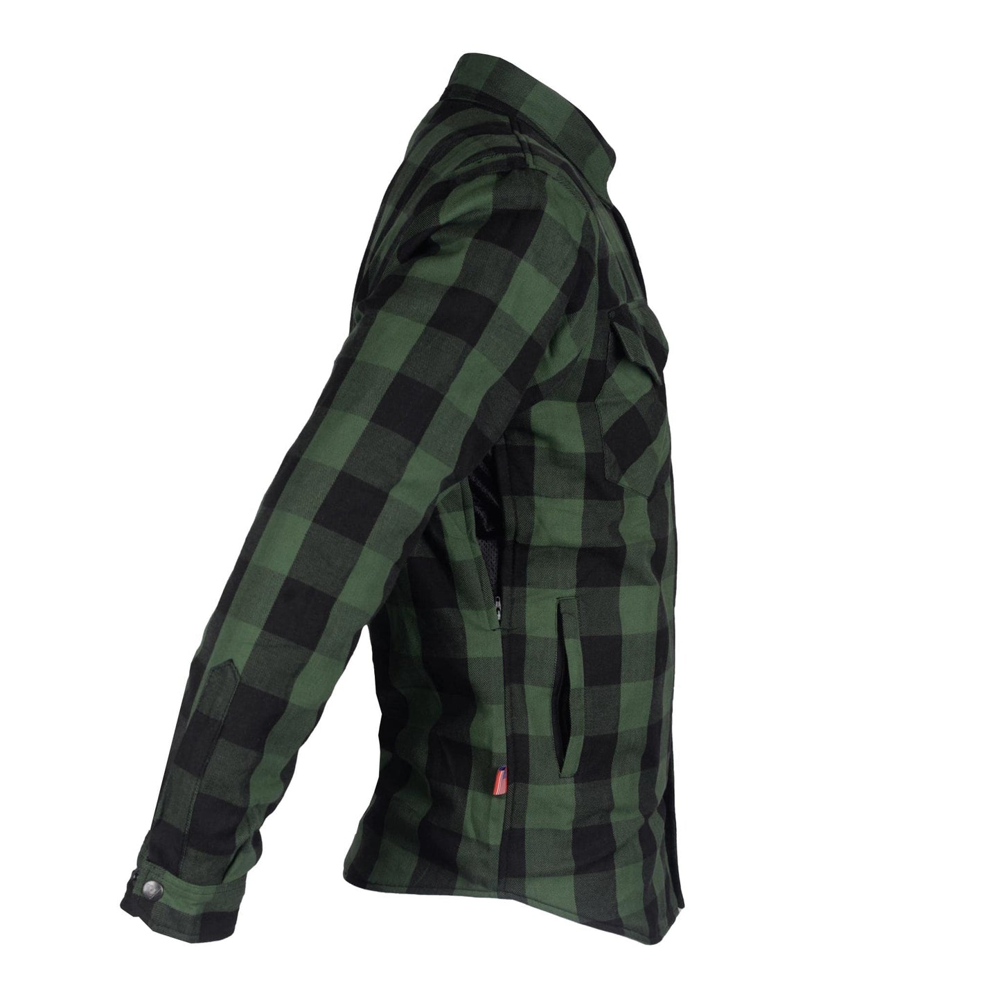 Protective Flannel Shirt - Green and Black Checkered with Pads