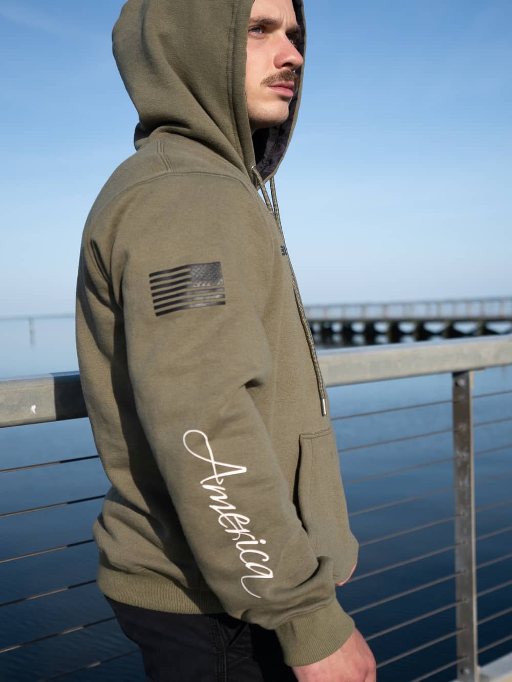 Pullover Hoodie "Liberty & Justice" - Olive