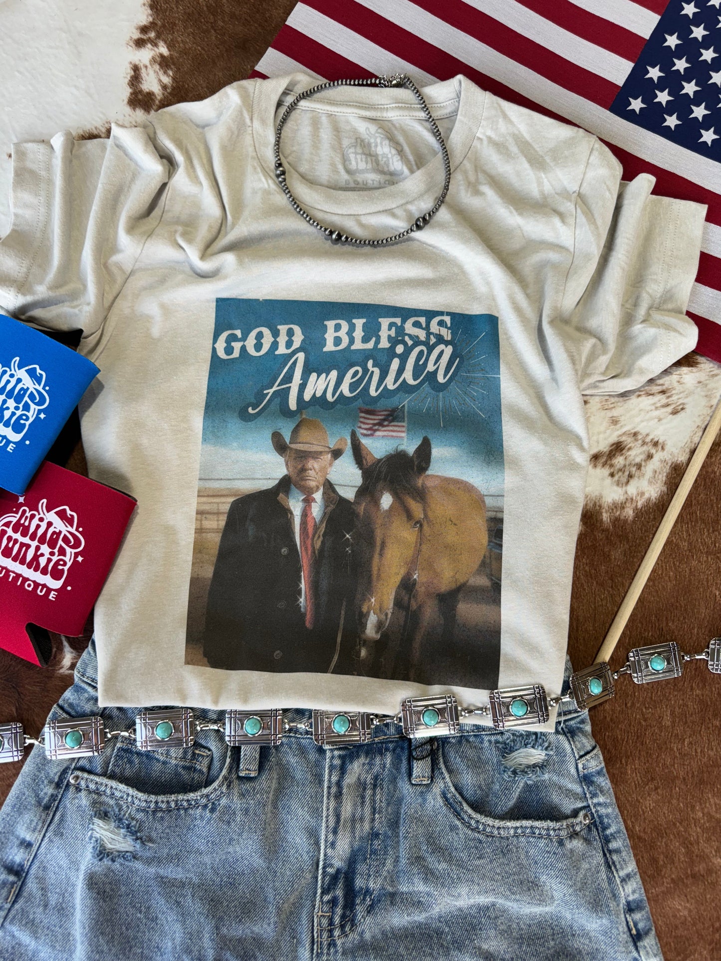 God Bless America Cowboy Trump Graphic Tee