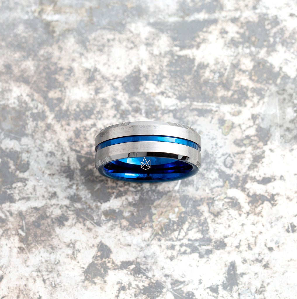 Silver Tungsten Ring Blue Infinity