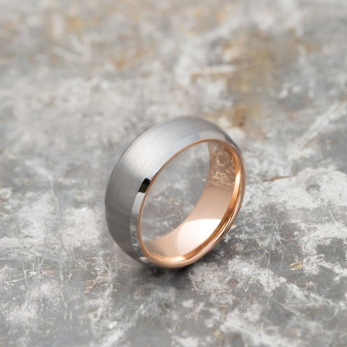 Silver Tungsten Ring - Rose Gold