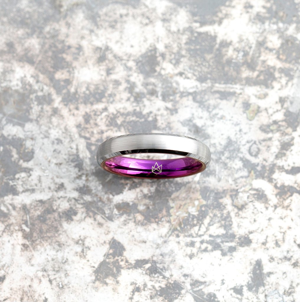 Silver Tungsten Ring - Purple EMBR - 4MM