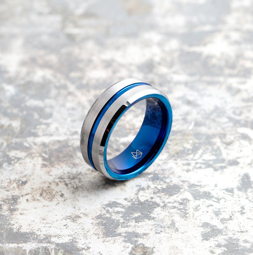 Silver Tungsten Ring Blue Infinity