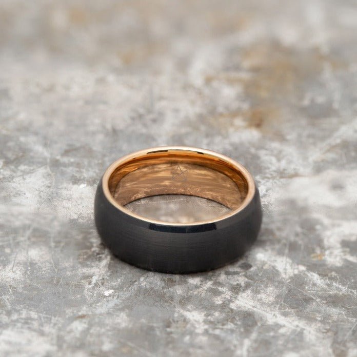 Black Tungsten Ring Rose Gold