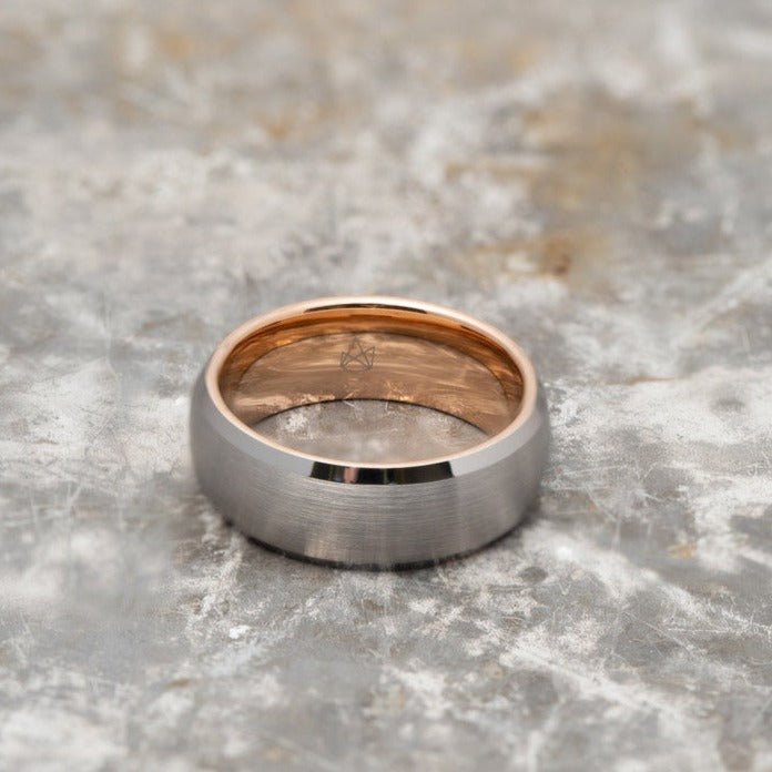 Silver Tungsten Ring - Rose Gold