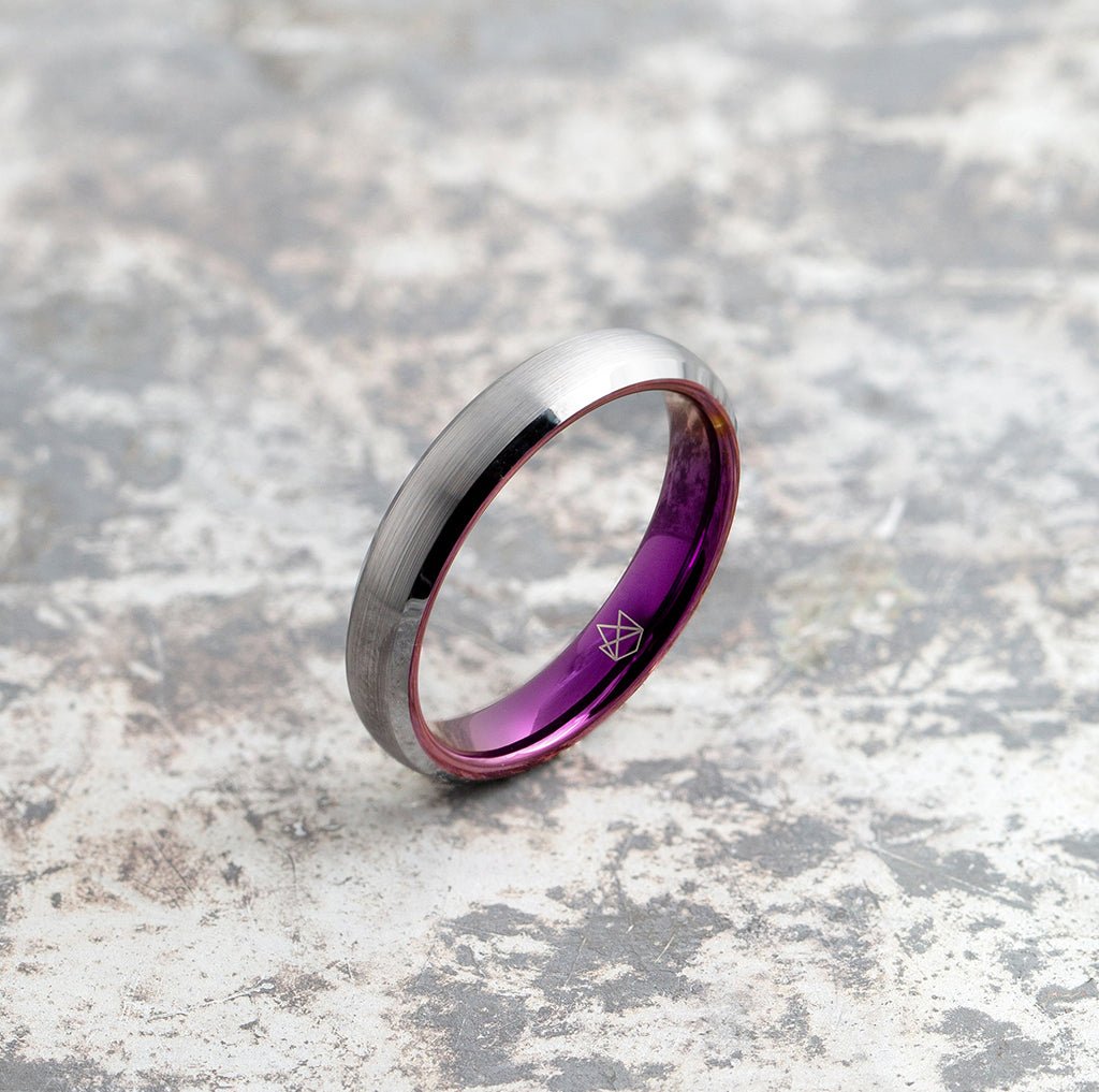 Silver Tungsten Ring - Purple EMBR - 4MM