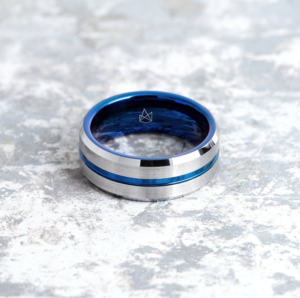 Silver Tungsten Ring Blue Infinity