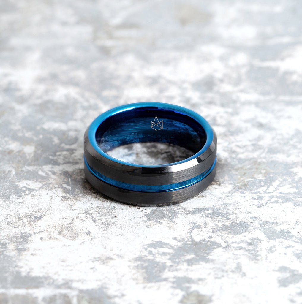 Black Tungsten Ring Blue Infinity