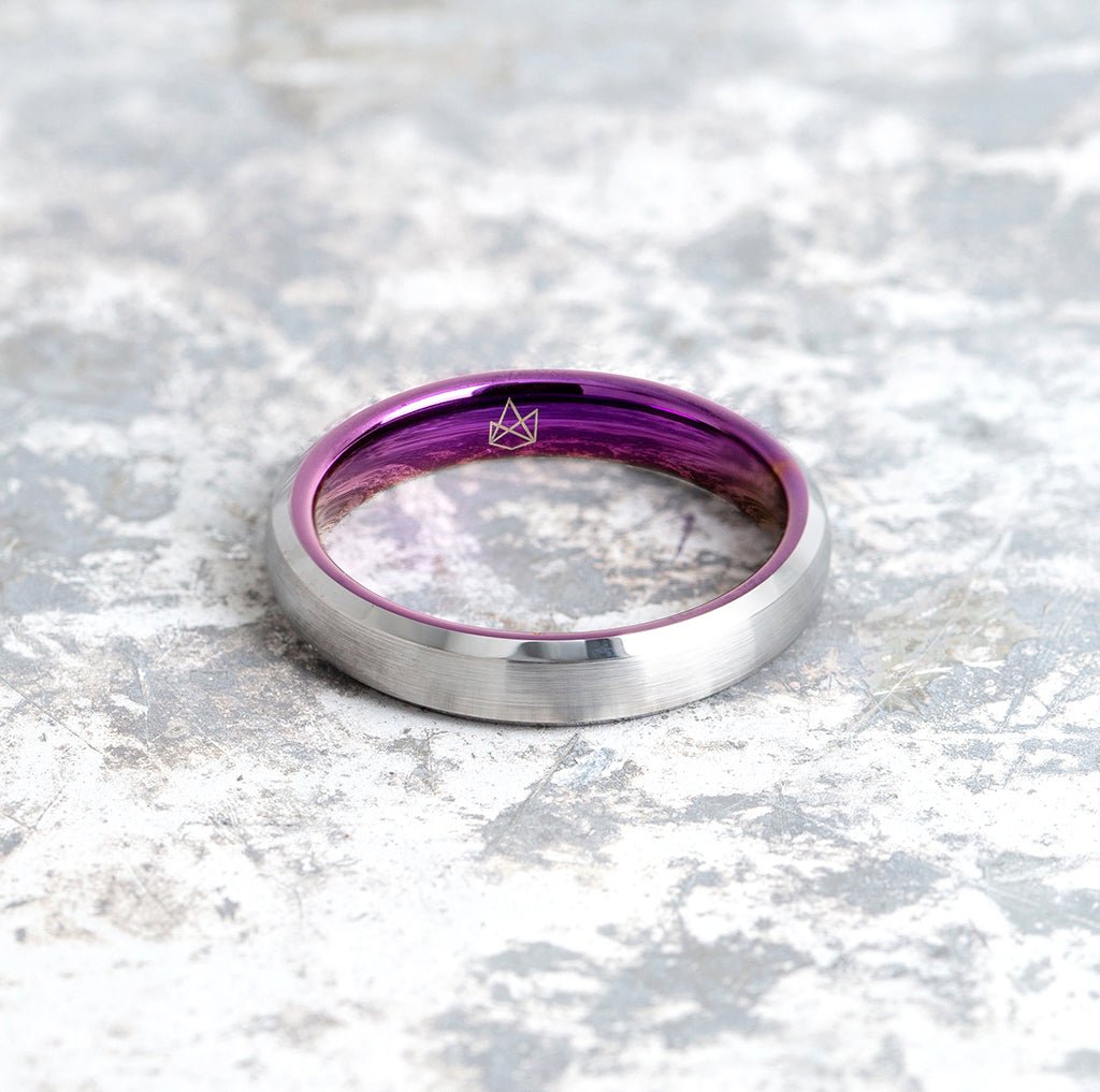 Silver Tungsten Ring - Purple EMBR - 4MM