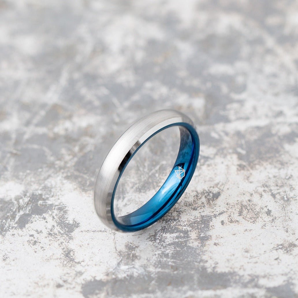 Silver Tungsten Ring - Blue EMBR - 4MM