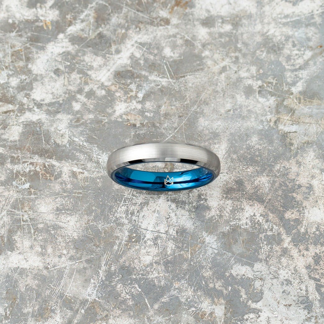 Silver Tungsten Ring - Blue EMBR - 4MM