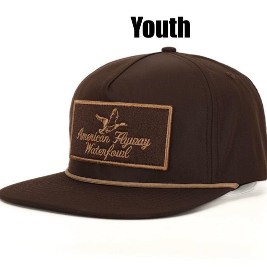 Youth Throwback Vintage Rope Hat Brown w Patch and Tan Rope