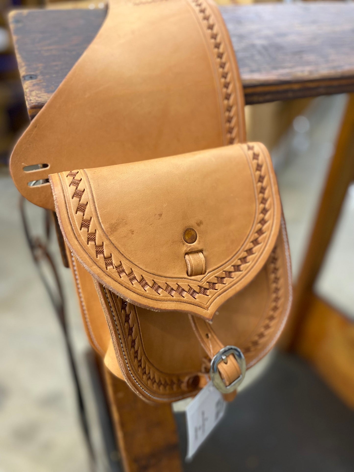 7" Natural Basket Border Saddle Bag